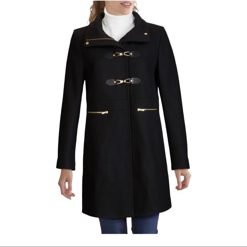NWT Cole Haan Duffle Wool Blend Coat with Zipper and Taggle Lock Front Closure